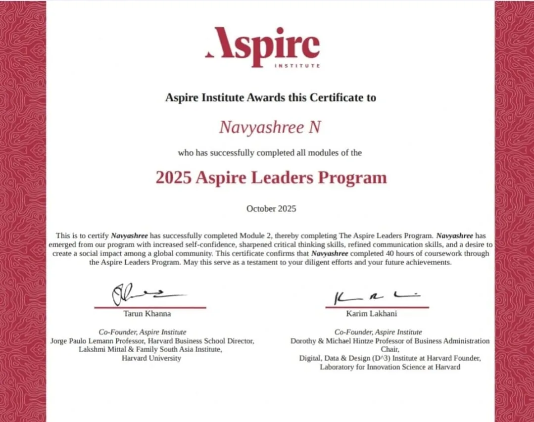 Aspire Leaders Program certificate