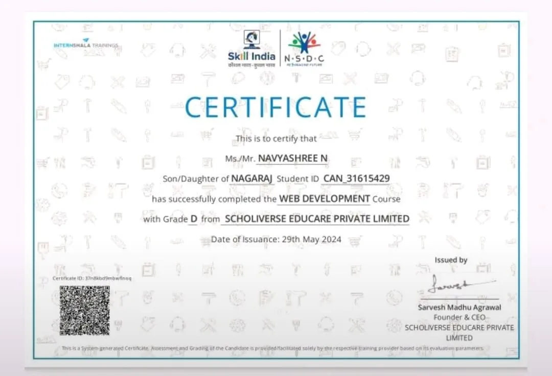 Web Development certificate