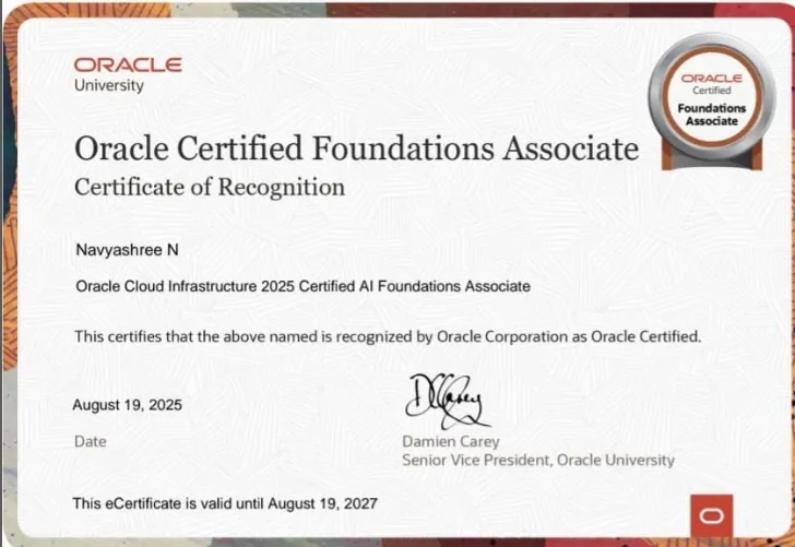 Oracle Cloud Infrastructure 2025 Certified AI Foundations Associate certificate