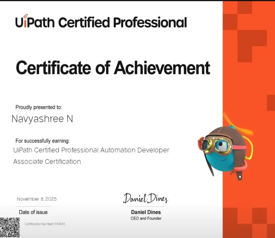 Automation Developer Associate certificate