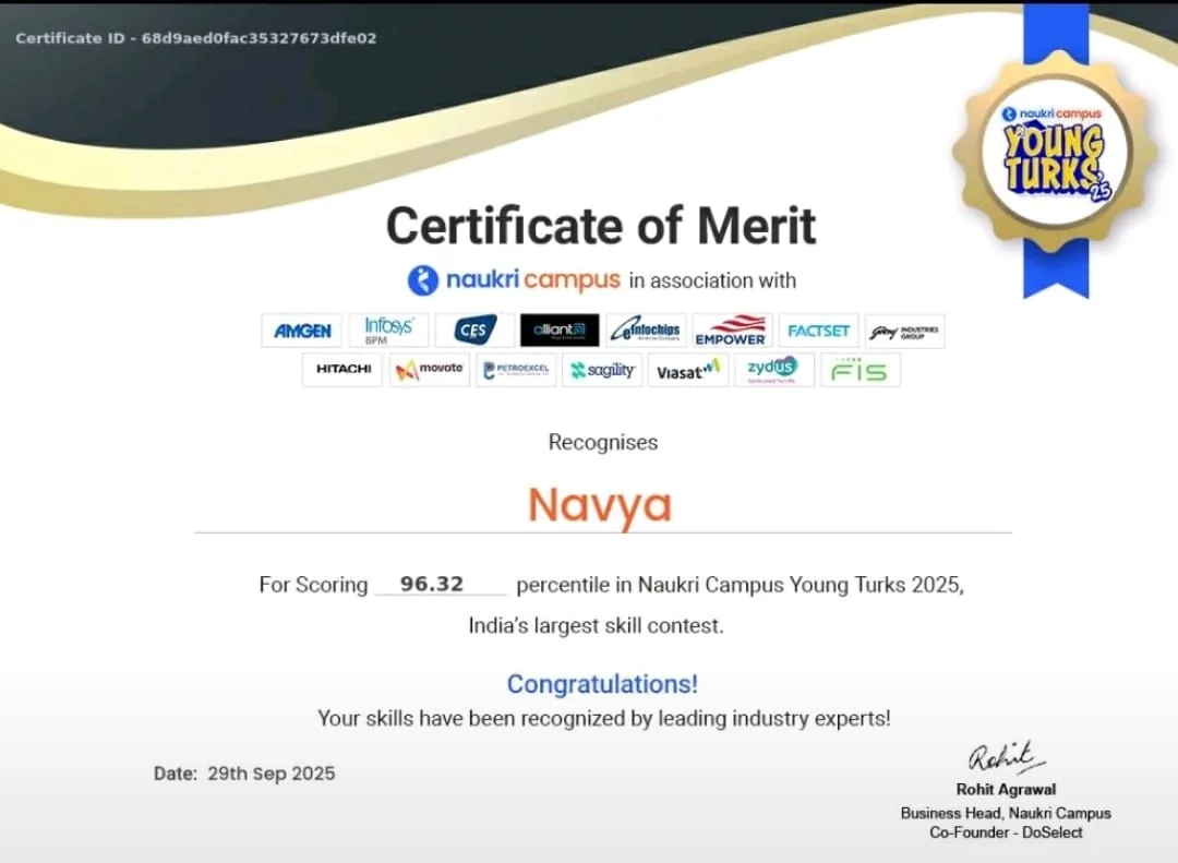 Young Turks 2025 certificate of merit