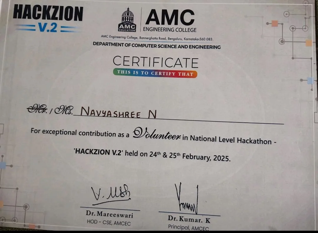 HACKZION V.2 — AMC Engineering College — Department of CSE